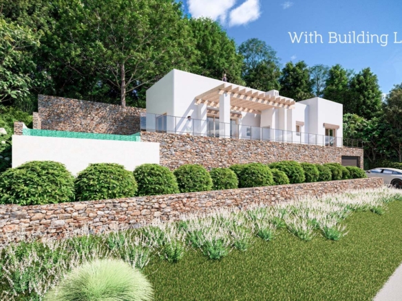 7100JAV Nieuwbouwvilla in Ibiza-stijl met bouwvergunning te koop in Jávea